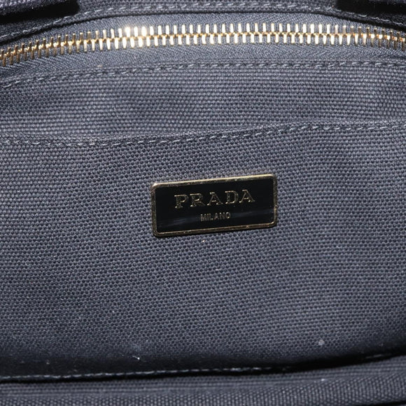 PRADA Canapa PM Hand Bag Canvas Black Gold Auth 175050SAM