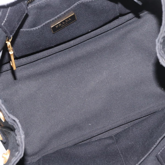 PRADA Canapa PM Hand Bag Canvas Black Gold Auth 175050SAM