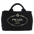 PRADA Canapa PM Hand Bag Canvas Black Gold Auth 175050SAM-13
