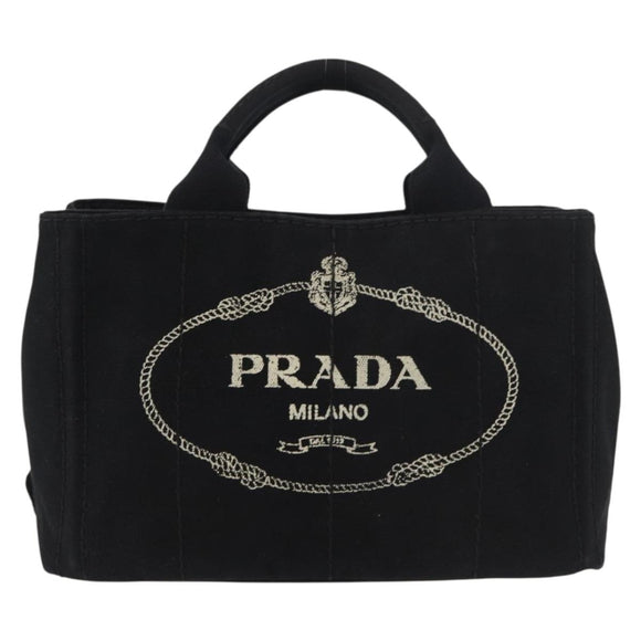 PRADA Canapa PM Hand Bag Canvas Black Gold Auth 175050SAM