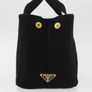 PRADA Canapa PM Hand Bag Canvas Black Gold Auth 175050SAM-4