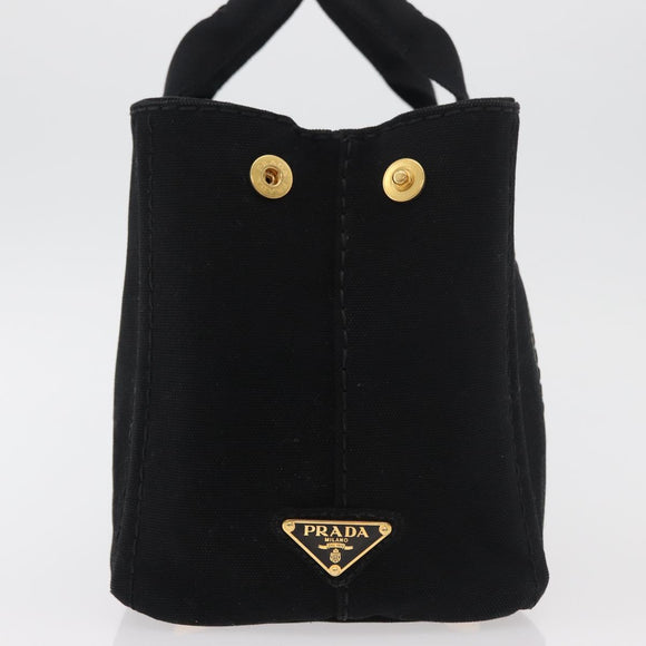 PRADA Canapa PM Hand Bag Canvas Black Gold Auth 175050SAM