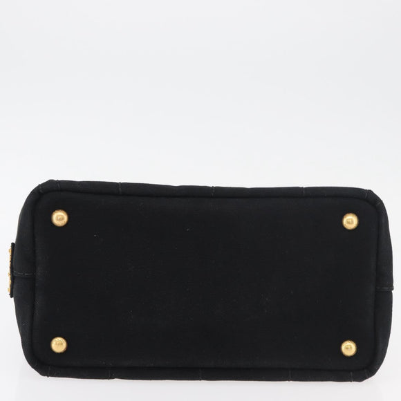 PRADA Canapa PM Hand Bag Canvas Black Gold Auth 175050SAM