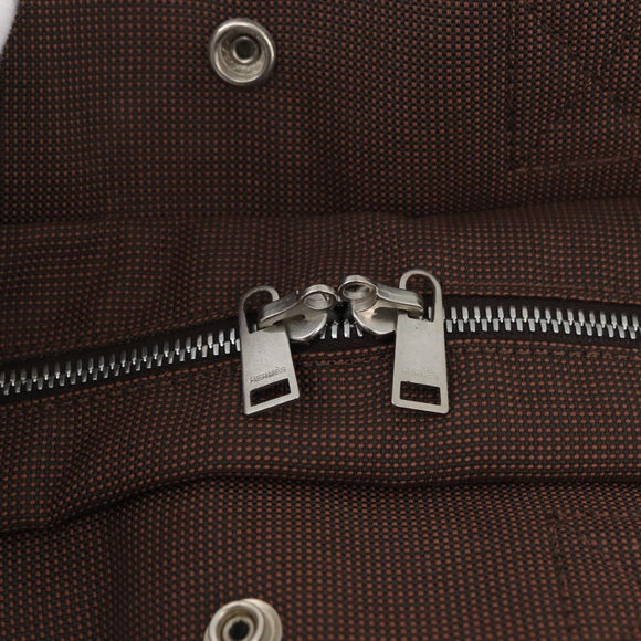 HERMES Her Line MM Hand Bag Canvas Brown Silver Auth 175053A