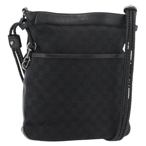 GUCCI GG Canvas Shoulder Bag Black Silver 109097 Auth 175057