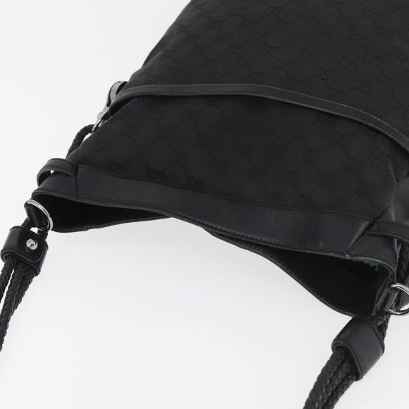 GUCCI GG Canvas Shoulder Bag Black Silver 109097 Auth 175057