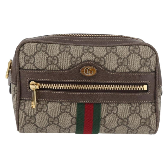 GUCCI GG Supreme Web Sherry Line Waist bag PVC Beige Gold 517076 Auth 175059SAM