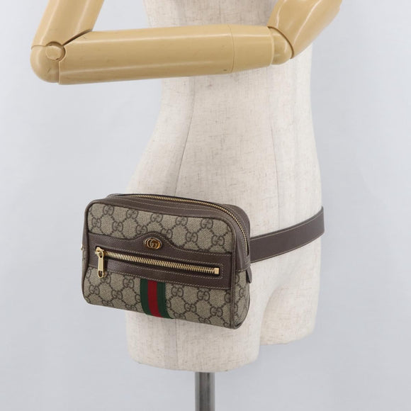 GUCCI GG Supreme Web Sherry Line Waist bag PVC Beige Gold 517076 Auth 175059SAM