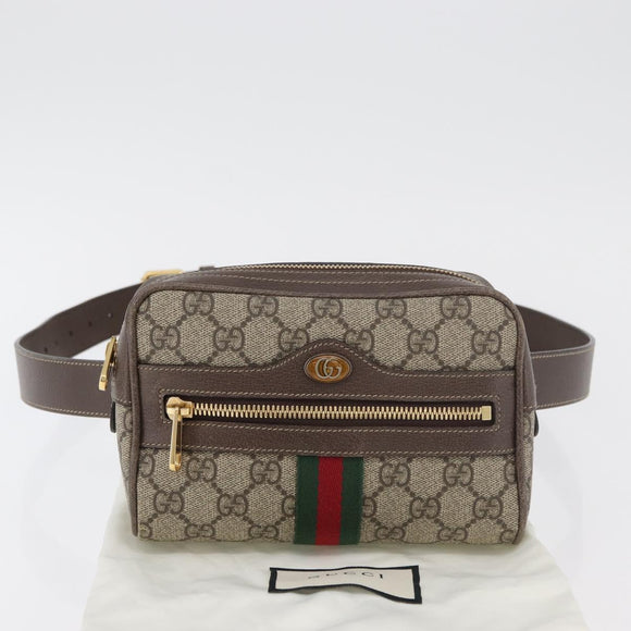 GUCCI GG Supreme Web Sherry Line Waist bag PVC Beige Gold 517076 Auth 175059SAM