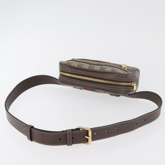 GUCCI GG Supreme Web Sherry Line Waist bag PVC Beige Gold 517076 Auth 175059SAM