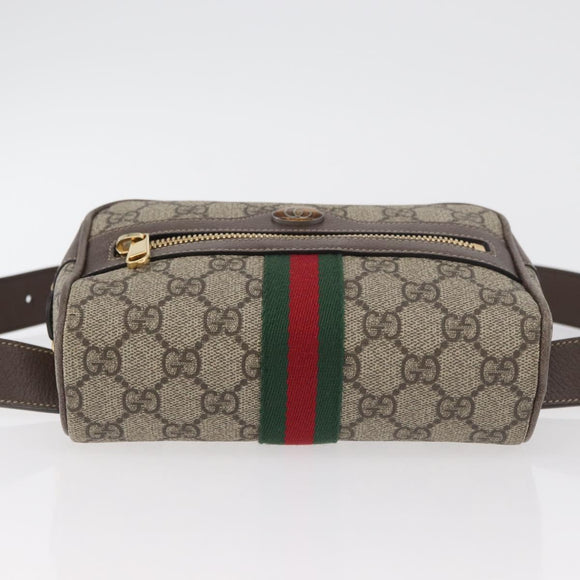 GUCCI GG Supreme Web Sherry Line Waist bag PVC Beige Gold 517076 Auth 175059SAM