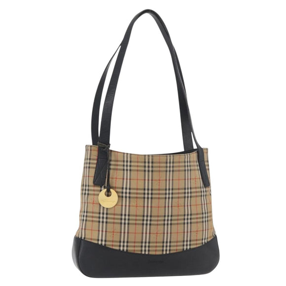 Burberrys Nova Check Shoulder Bag Canvas Leather Beige Gold Auth 175060