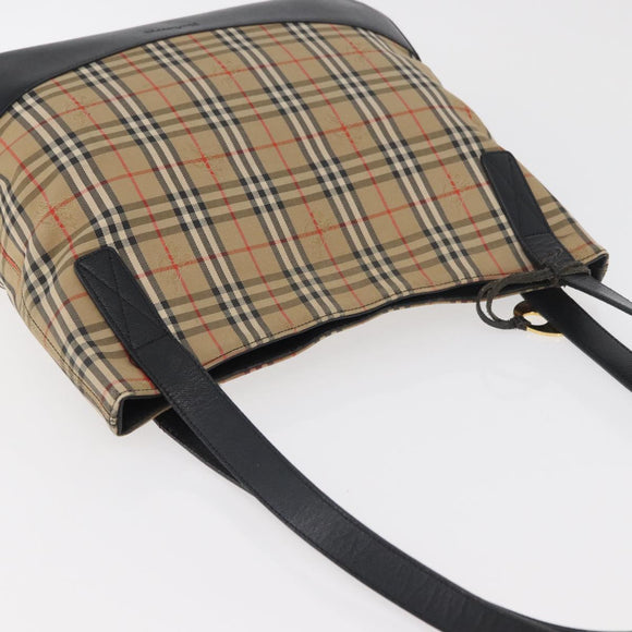 Burberrys Nova Check Shoulder Bag Canvas Leather Beige Gold Auth 175060