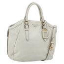 PRADA Hand Bag Leather 2way White Gold Silver Auth 175061A-1