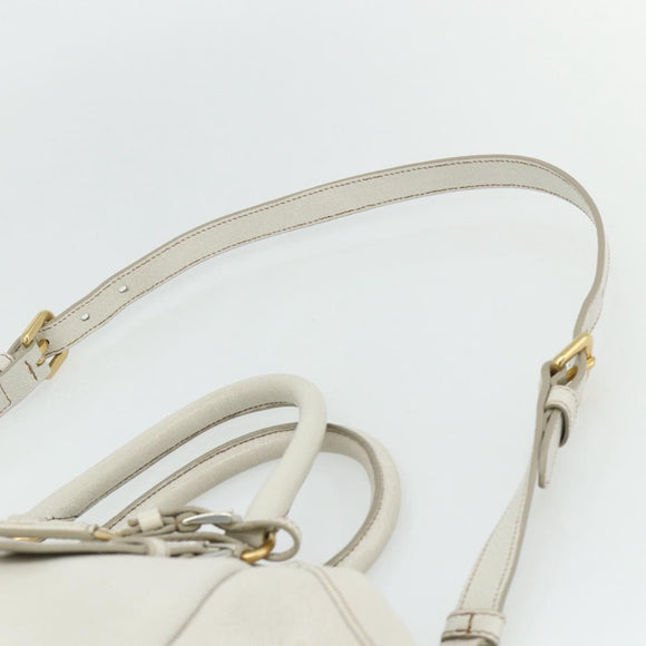 PRADA Hand Bag Leather 2way White Gold Silver Auth 175061A