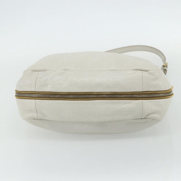 PRADA Hand Bag Leather 2way White Gold Silver Auth 175061A