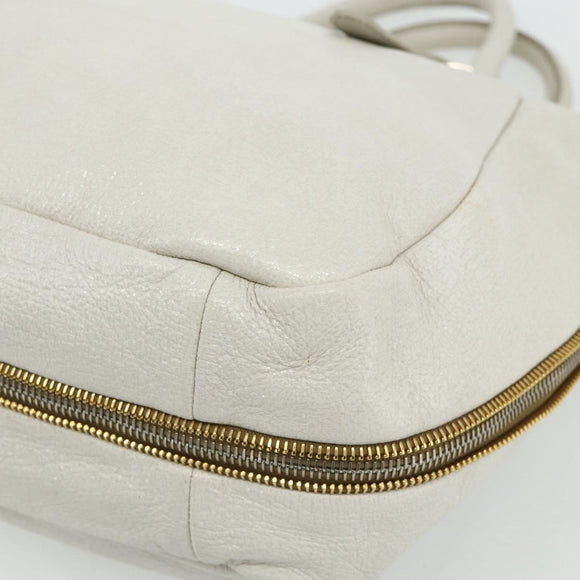 PRADA Hand Bag Leather 2way White Gold Silver Auth 175061A