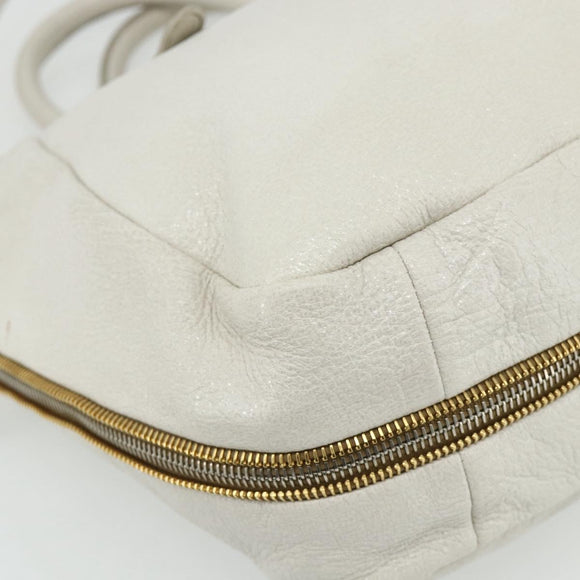 PRADA Hand Bag Leather 2way White Gold Silver Auth 175061A