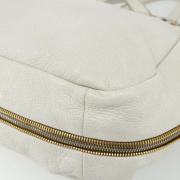 PRADA Hand Bag Leather 2way White Gold Silver Auth 175061A