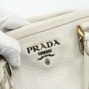 PRADA Hand Bag Leather 2way White Gold Silver Auth 175061A-20