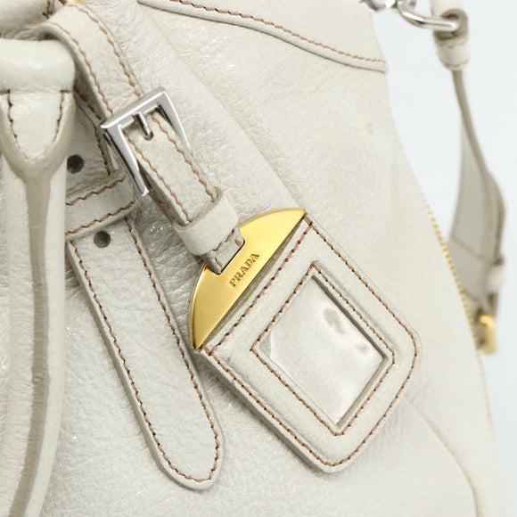 PRADA Hand Bag Leather 2way White Gold Silver Auth 175061A