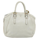 PRADA Hand Bag Leather 2way White Gold Silver Auth 175061A-13