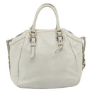 PRADA Hand Bag Leather 2way White Gold Silver Auth 175061A-2