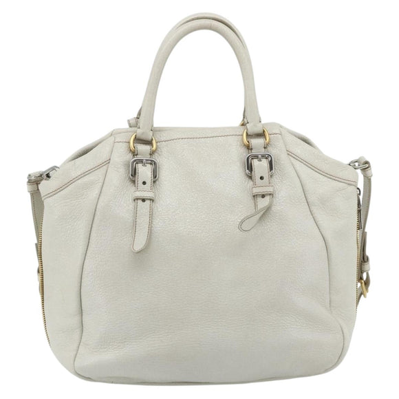 PRADA Hand Bag Leather 2way White Gold Silver Auth 175061A