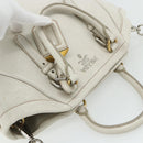 PRADA Hand Bag Leather 2way White Gold Silver Auth 175061A-6