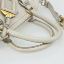 PRADA Hand Bag Leather 2way White Gold Silver Auth 175061A-7