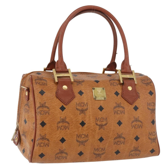 MCM Vicetos Logogram Hand Bag PVC Leather Brown Gold Auth 175062