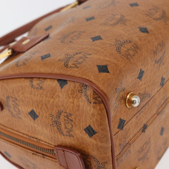 MCM Vicetos Logogram Hand Bag PVC Leather Brown Gold Auth 175062