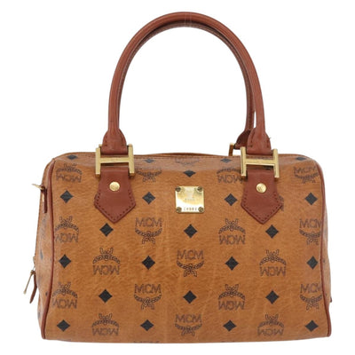 MCM Vicetos Logogram Hand Bag PVC Leather Brown Gold Auth 175062 - 0