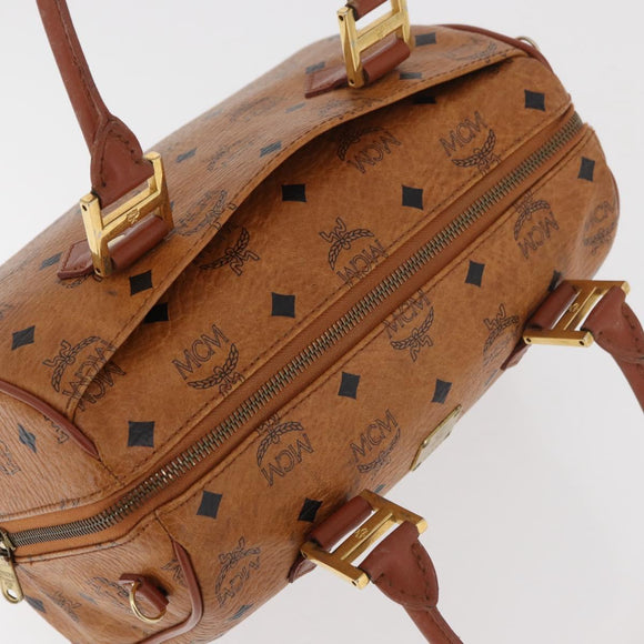 MCM Vicetos Logogram Hand Bag PVC Leather Brown Gold Auth 175062