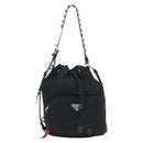 PRADA Purse Shoulder Bag Nylon 2way Black Silver Auth 175065SAM-13