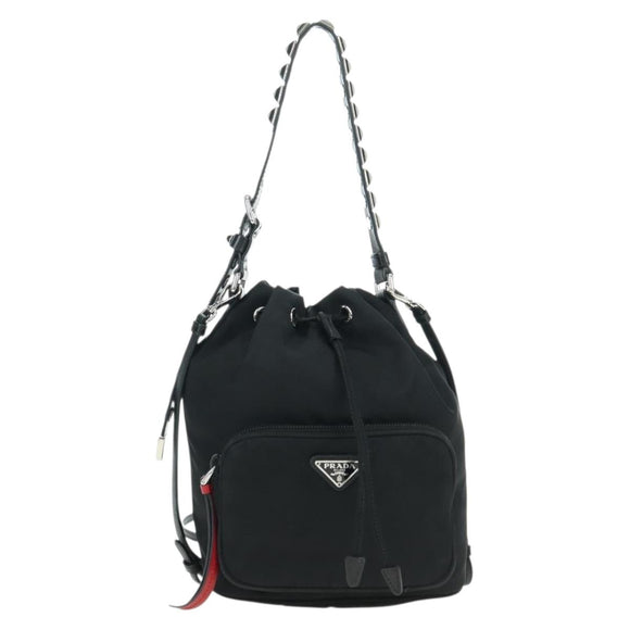 PRADA Purse Shoulder Bag Nylon 2way Black Silver Auth 175065SAM