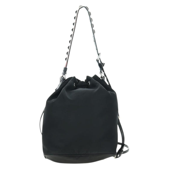 PRADA Purse Shoulder Bag Nylon 2way Black Silver Auth 175065SAM