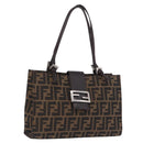 FENDI Zucca Canvas Mamma Baguette Hand Bag Black Brown Auth 175070-1