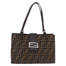 FENDI Zucca Canvas Mamma Baguette Hand Bag Black Brown Auth 175070-2