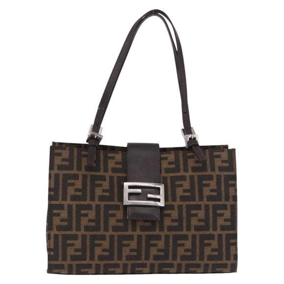 FENDI Zucca Canvas Mamma Baguette Hand Bag Black Brown Auth 175070
