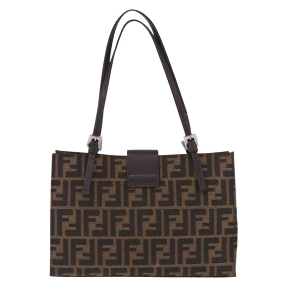 FENDI Zucca Canvas Mamma Baguette Hand Bag Black Brown Auth 175070