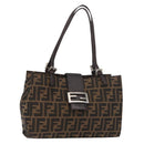 FENDI Zucca Canvas Mamma Baguette Hand Bag Black Brown Auth 175070A-1