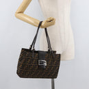 FENDI Zucca Canvas Mamma Baguette Hand Bag Black Brown Auth 175070A-23