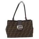 FENDI Zucca Canvas Mamma Baguette Hand Bag Black Brown Auth 175070A-2