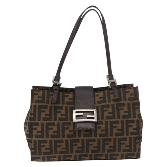 FENDI Zucca Canvas Mamma Baguette Hand Bag Black Brown Auth 175070A