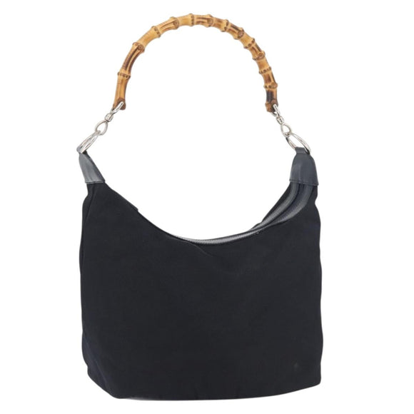 GUCCI Bamboo Shoulder Bag Nylon Navy Silver 000 2855 0531 5 Auth 175077