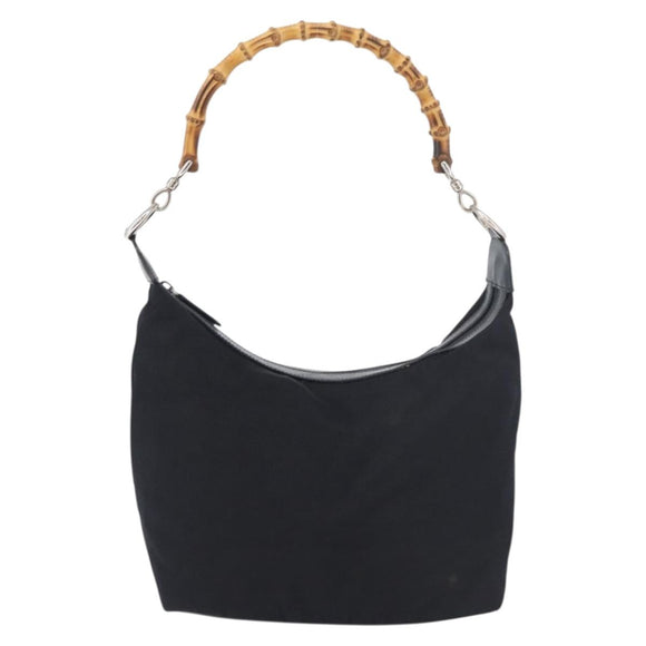 GUCCI Bamboo Shoulder Bag Nylon Navy Silver 000 2855 0531 5 Auth 175077