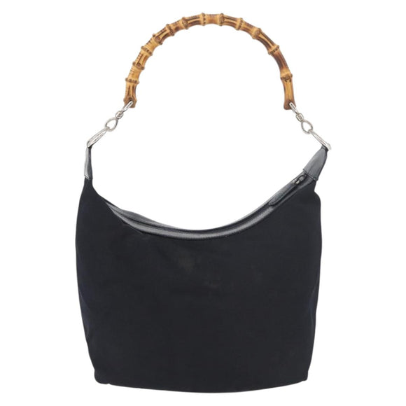 GUCCI Bamboo Shoulder Bag Nylon Navy Silver 000 2855 0531 5 Auth 175077