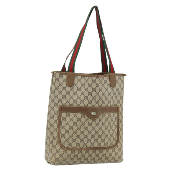 GUCCI GG Supreme Web Sherry Line Tote Bag PVC Beige Gold 120 02 003 Auth 175086