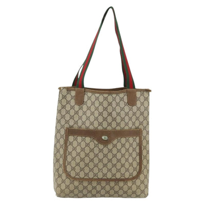 GUCCI GG Supreme Web Sherry Line Tote Bag PVC Beige Gold 120 02 003 Auth 175086 - 0